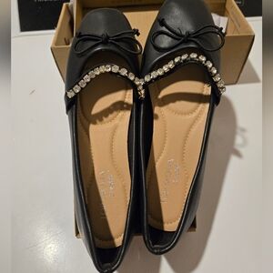 TOP Moda Black Flats with Rhinestone Accent